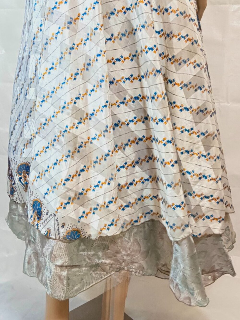 Henna 100% Silk Wrap Skirt In Royal Blue, Golden Yellow White and Gray-One Size - Picture 7 of 14